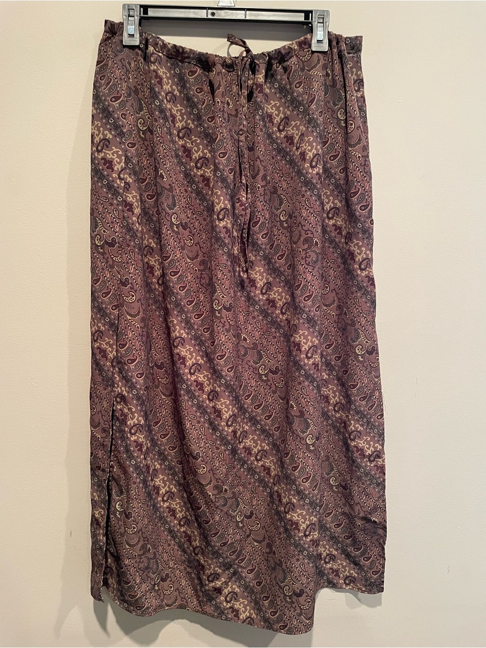 Paisley Drawstring Maxi Skirt in Deep Brown/burgundy